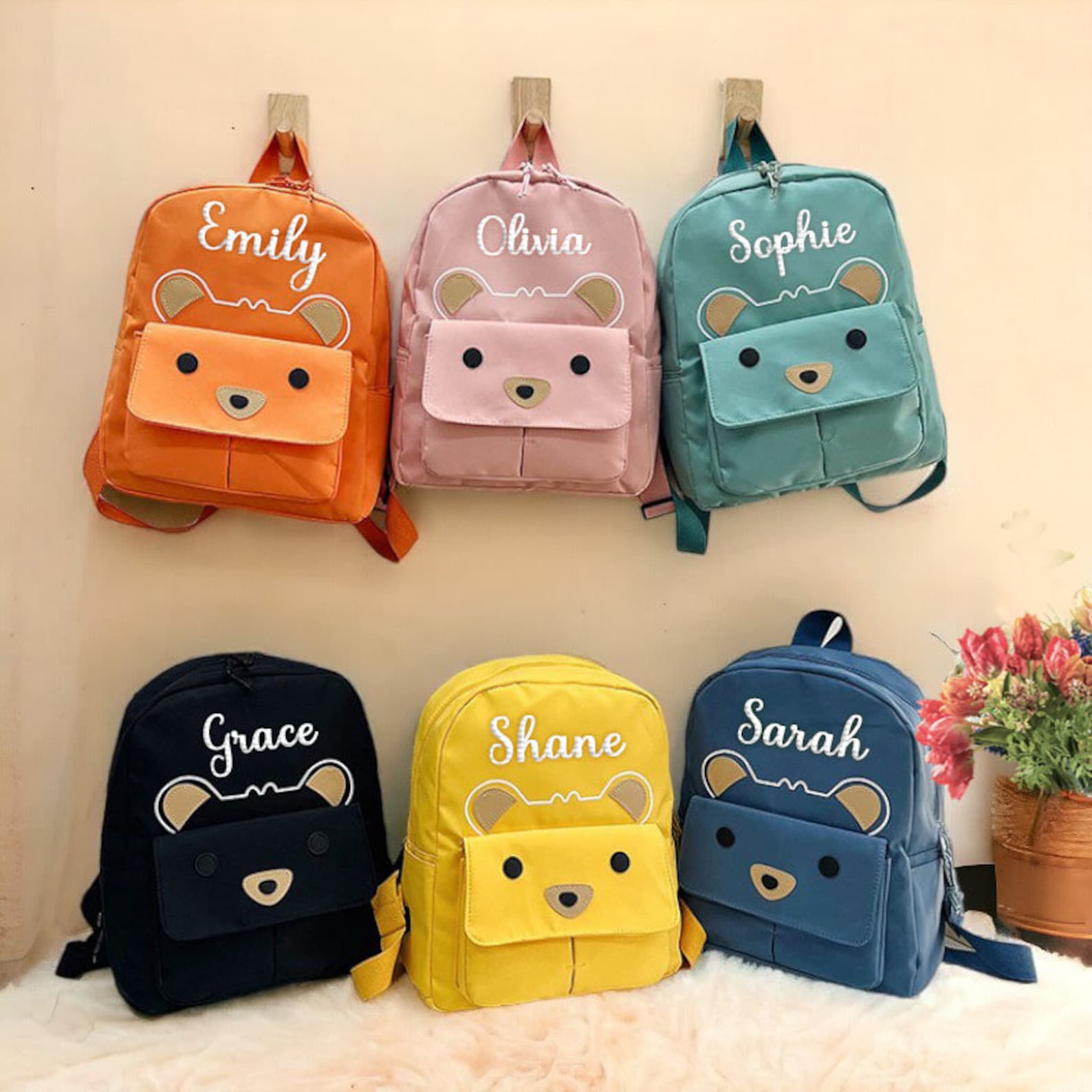 Personalized Embroidery Kid Color Bear Backpack