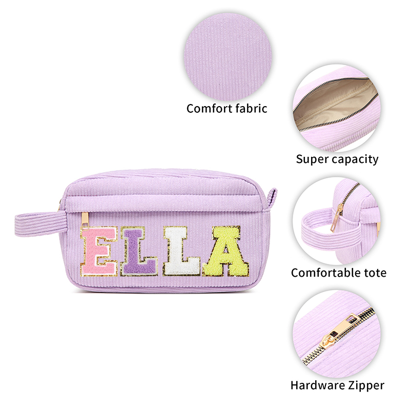 Personalized Corduroy Chenille Letter Patches Pencil Pouch
