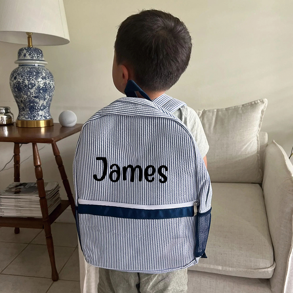 Personalized Chenille Patch Kids Seersucker School Backpack Set