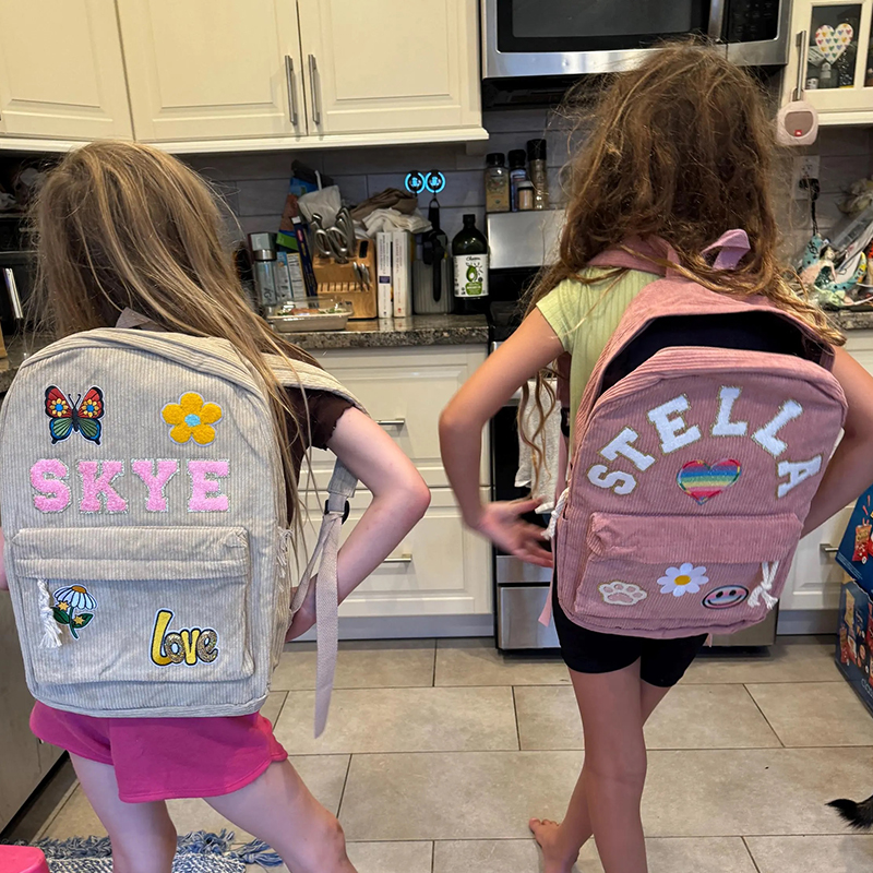 Personalized Name Chenille Patch Corduroy School Backpack