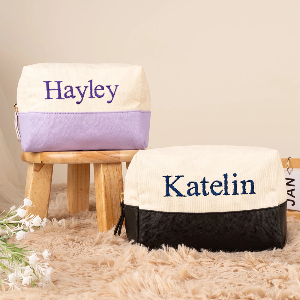 Personalized Embroidery Canvas Portable Makeup Bag