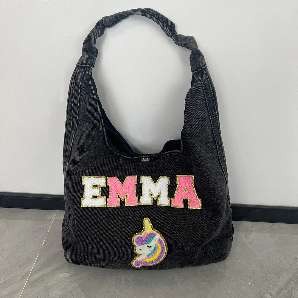 Personalized Chenille Patch Denim Tote Bag