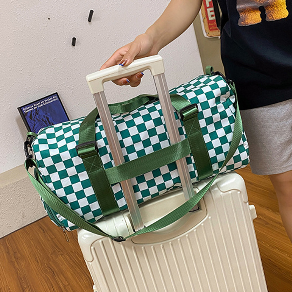 Personalized Chenille Patch Checkered Duffle Bag