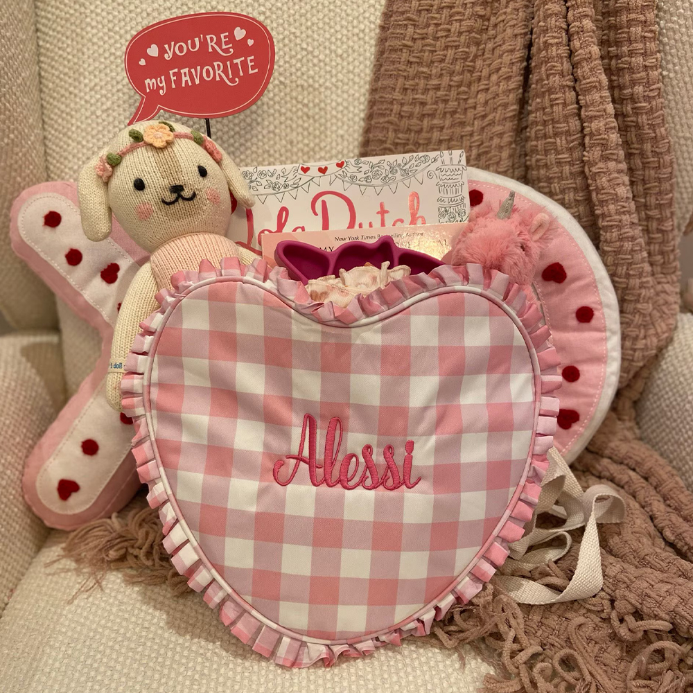 Personalized Embroidery Ruffle Heart Shape Backpack