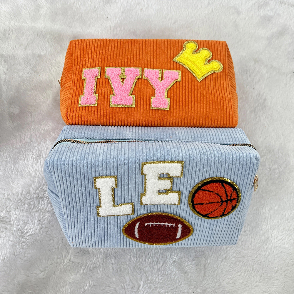 Personalized Chenille Patch Corduroy Travel Toiletry Bag