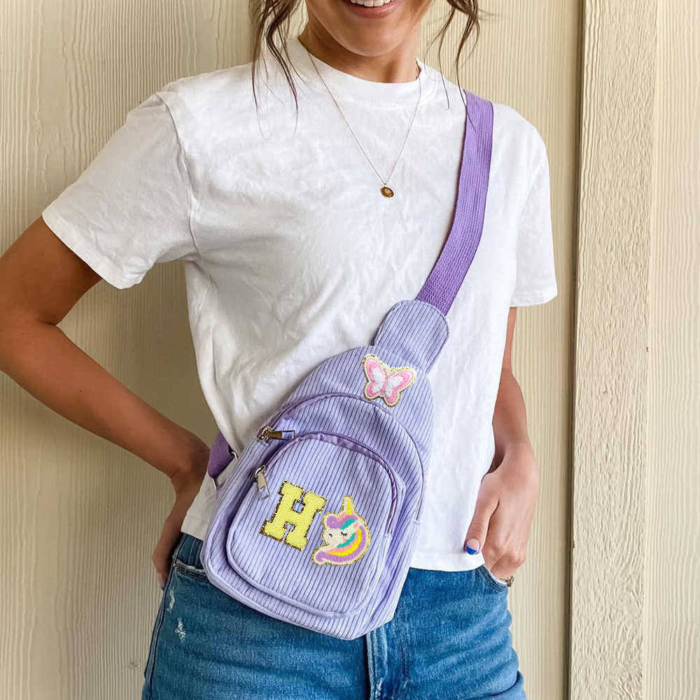 Personalized Chenille Patch Corduroy Crossbody Bag