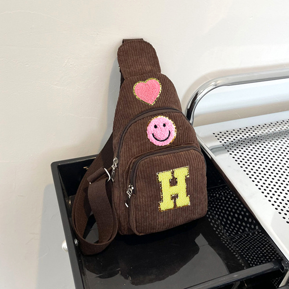 Personalized Chenille Patch Corduroy Crossbody Bag