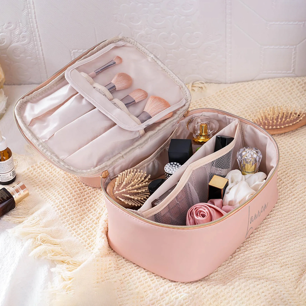 Personalized Embroidered Leather Travel Cosmetic Bag