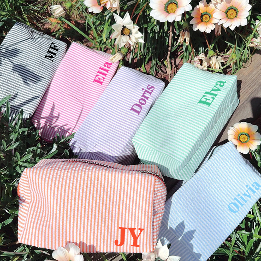 Personalized Monogram Seersucker Striped Makeup Bag