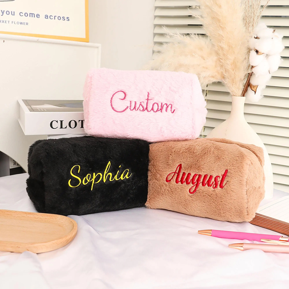 Personalized Embroidered Fluffy Plush Makeup Bag