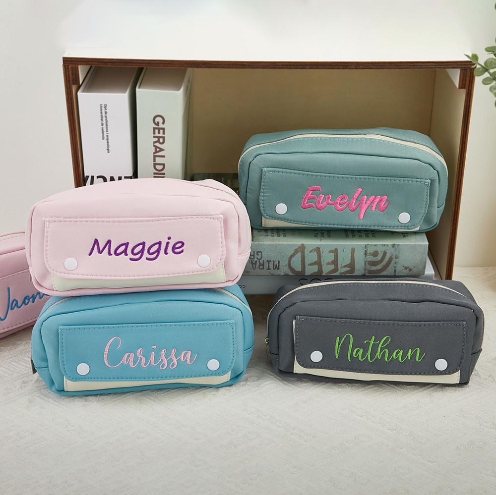 Personalized Embroidery Colourful Big Capacity Pencil Case