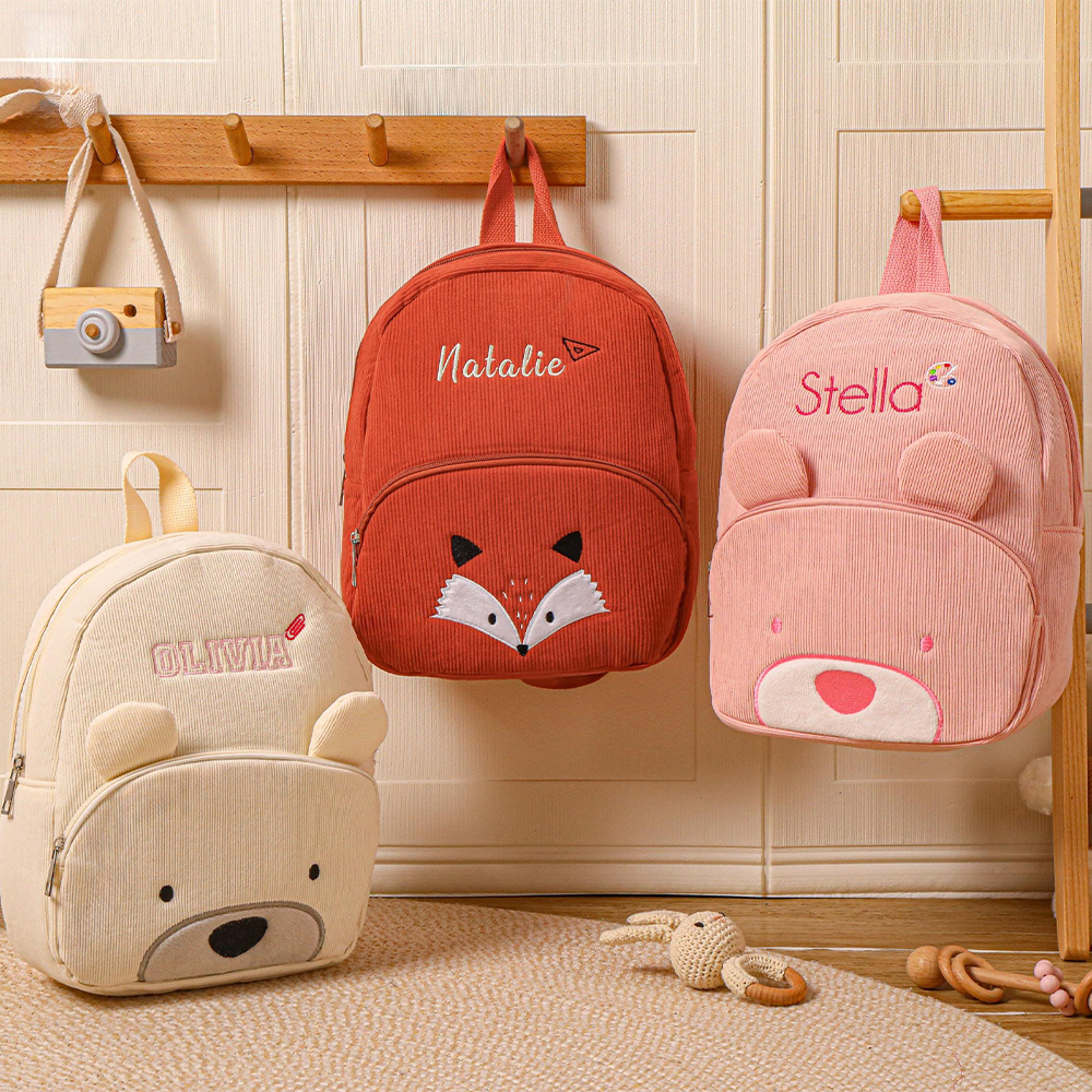 Personalized Embroidery Animals Corduroy Back To School Backpack