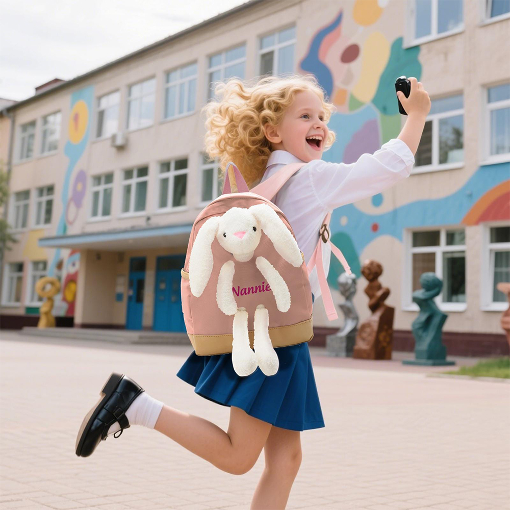 Personalized Kids Lovely Bunny Plush School Backpack