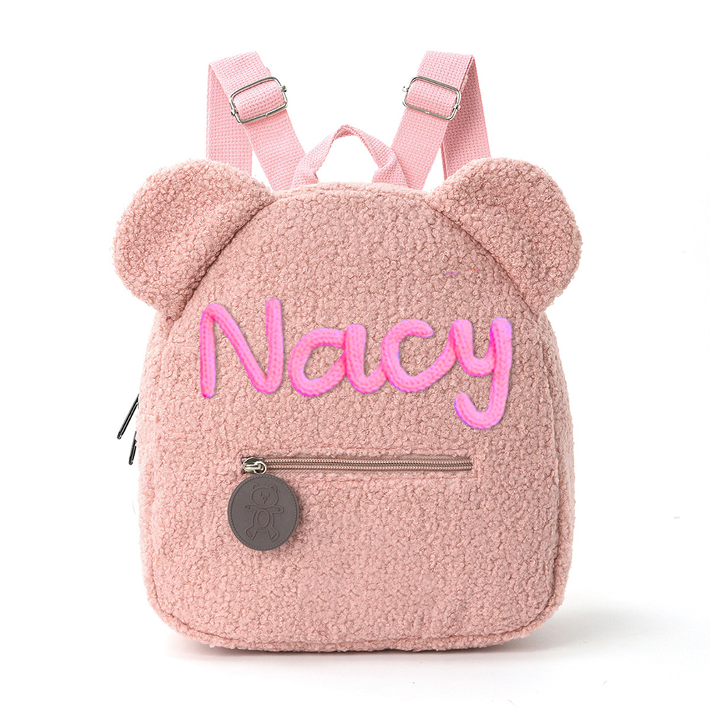Personalized Hand Embroidery Fluffy Teddy Bear Backpack
