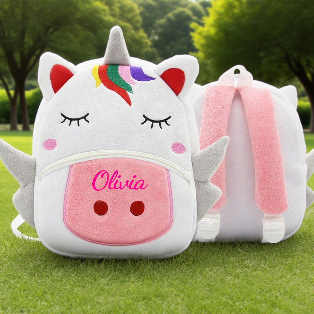 Personalized Cute White Unicorn Animals Toddler Backpack