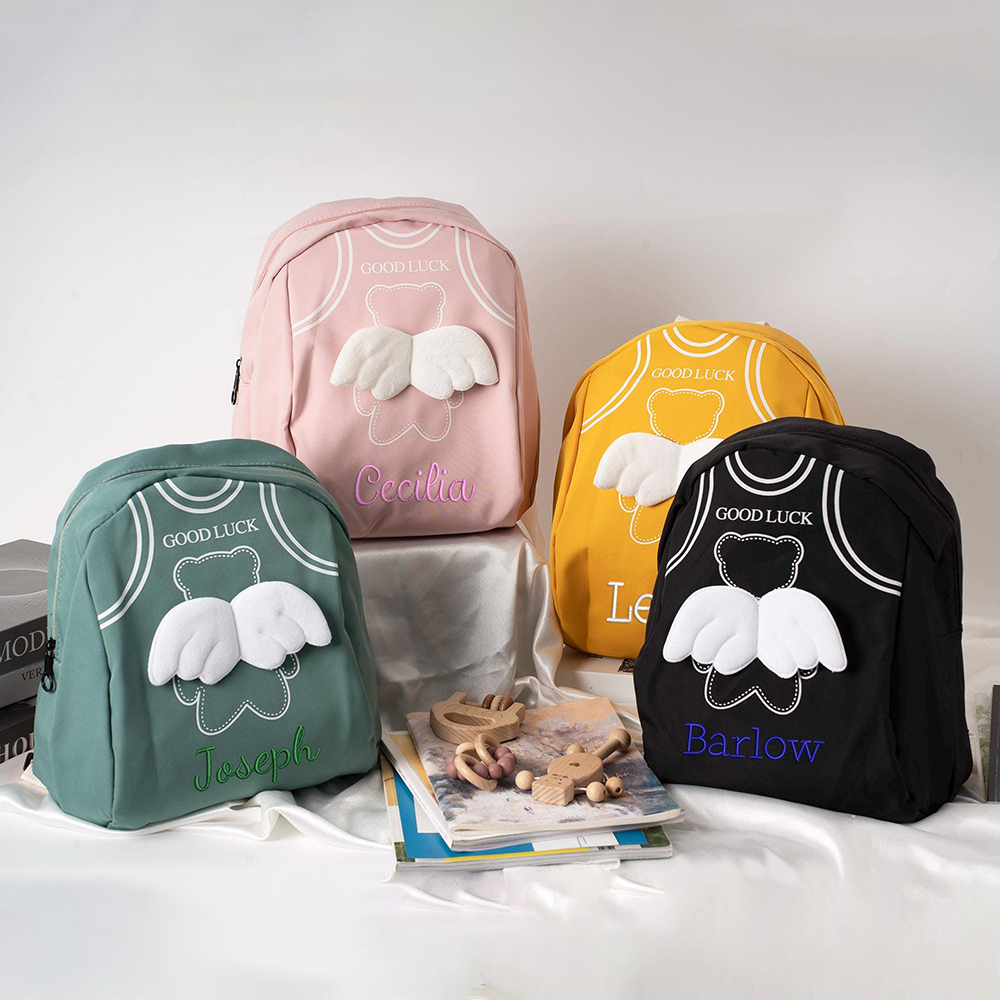 Personalized Embroidery Lovely Bear with 3D Angel Wings Toddler Backpack