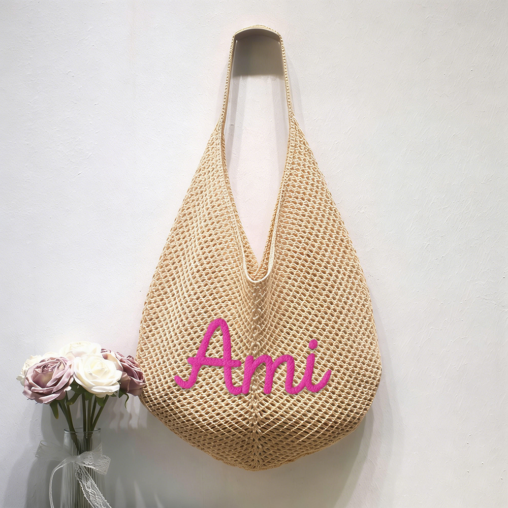 Personalized Hand Embroidery Beach Knitted Tote Bag