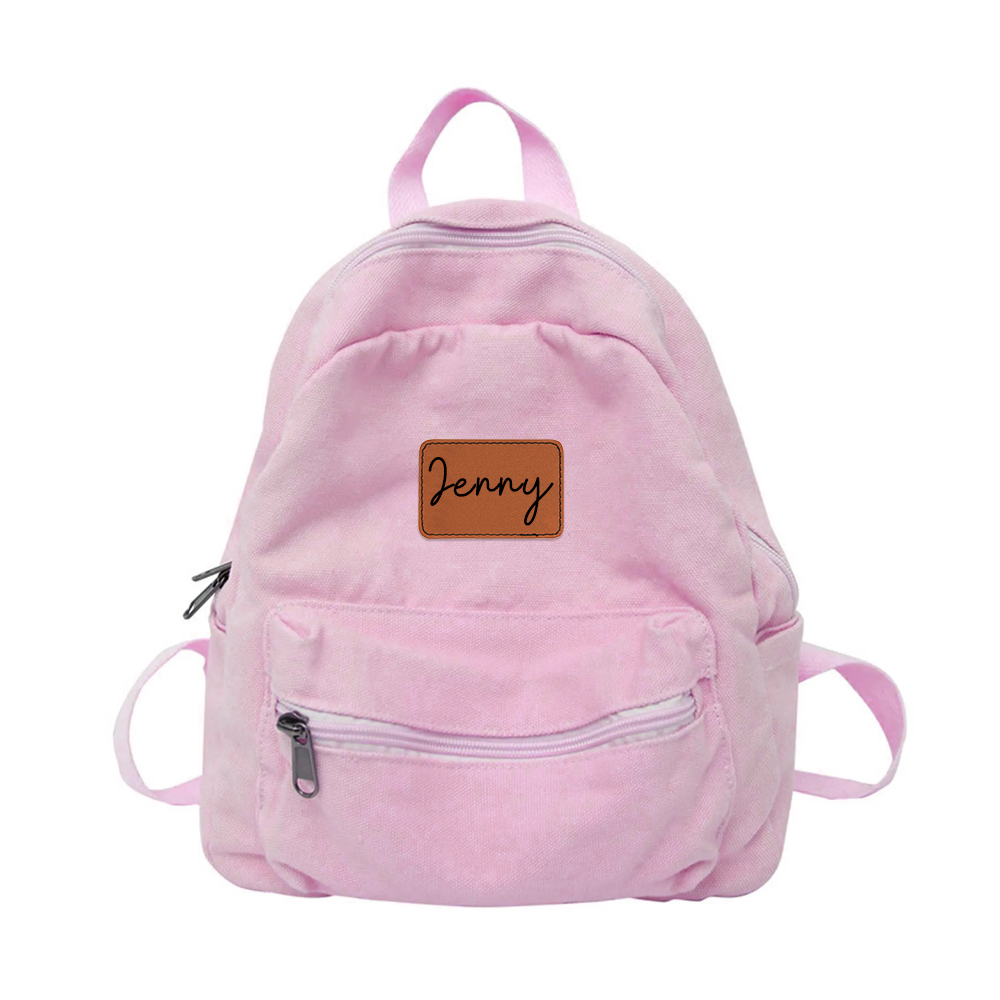 Personalized Leather Patch Kid Canvas Backpack