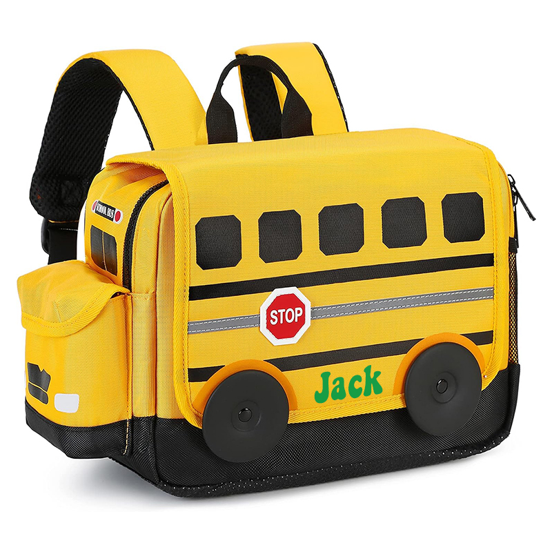 Personalized 3D School Bus Backpack with Insulation Lunch Box