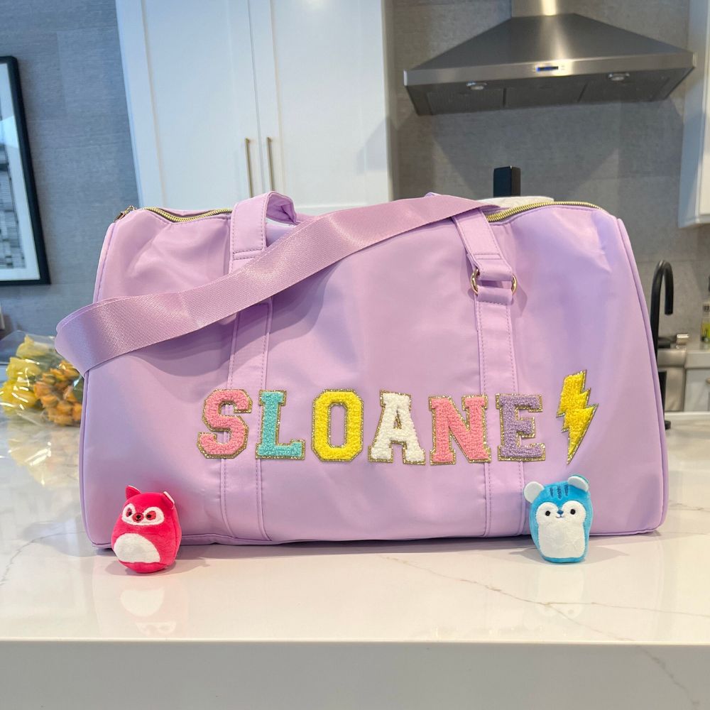 Personalized Chenille Patch Duffle Bag With Shoulder Strap