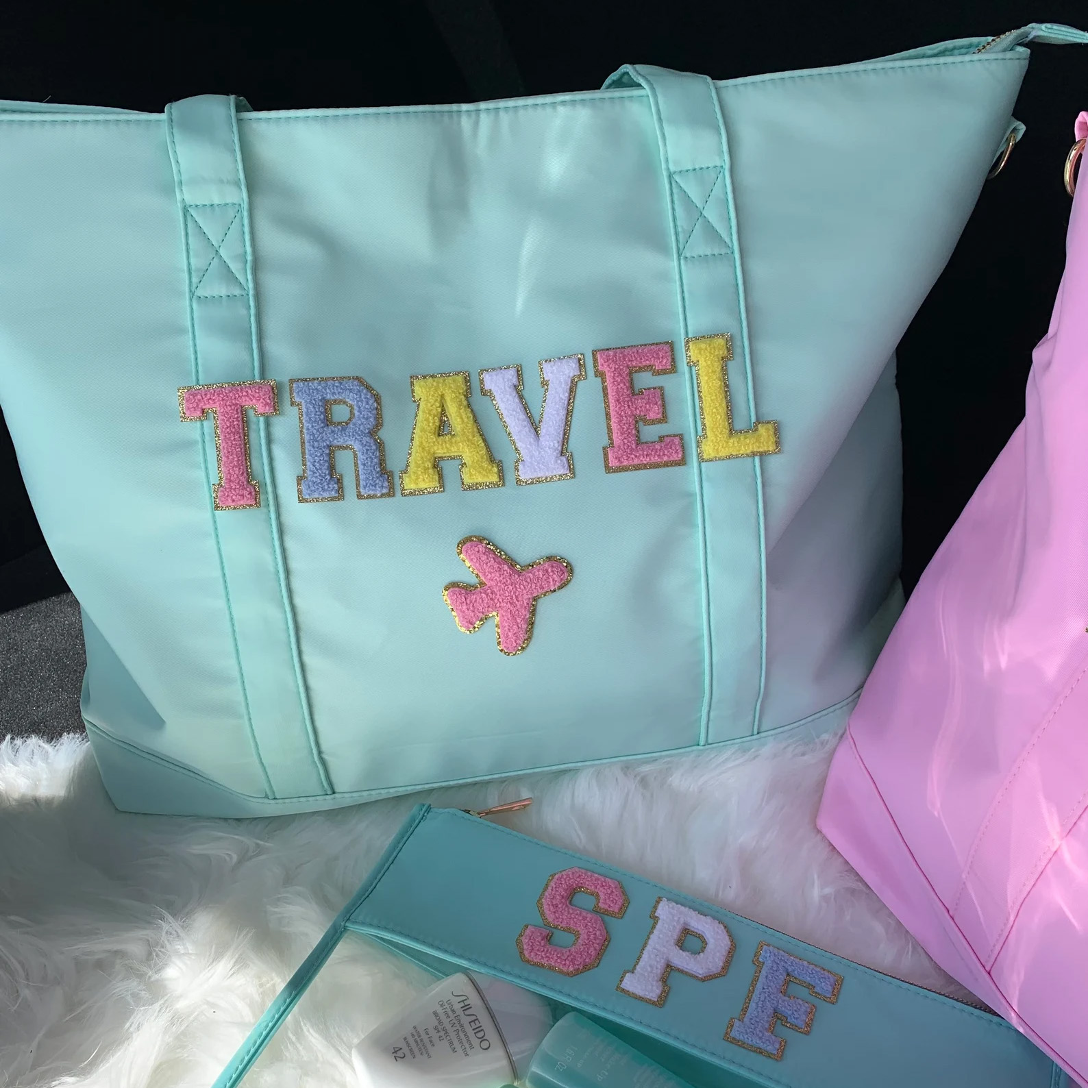 Personalized Chenille Letter Tote Bag With Shoulder Strap