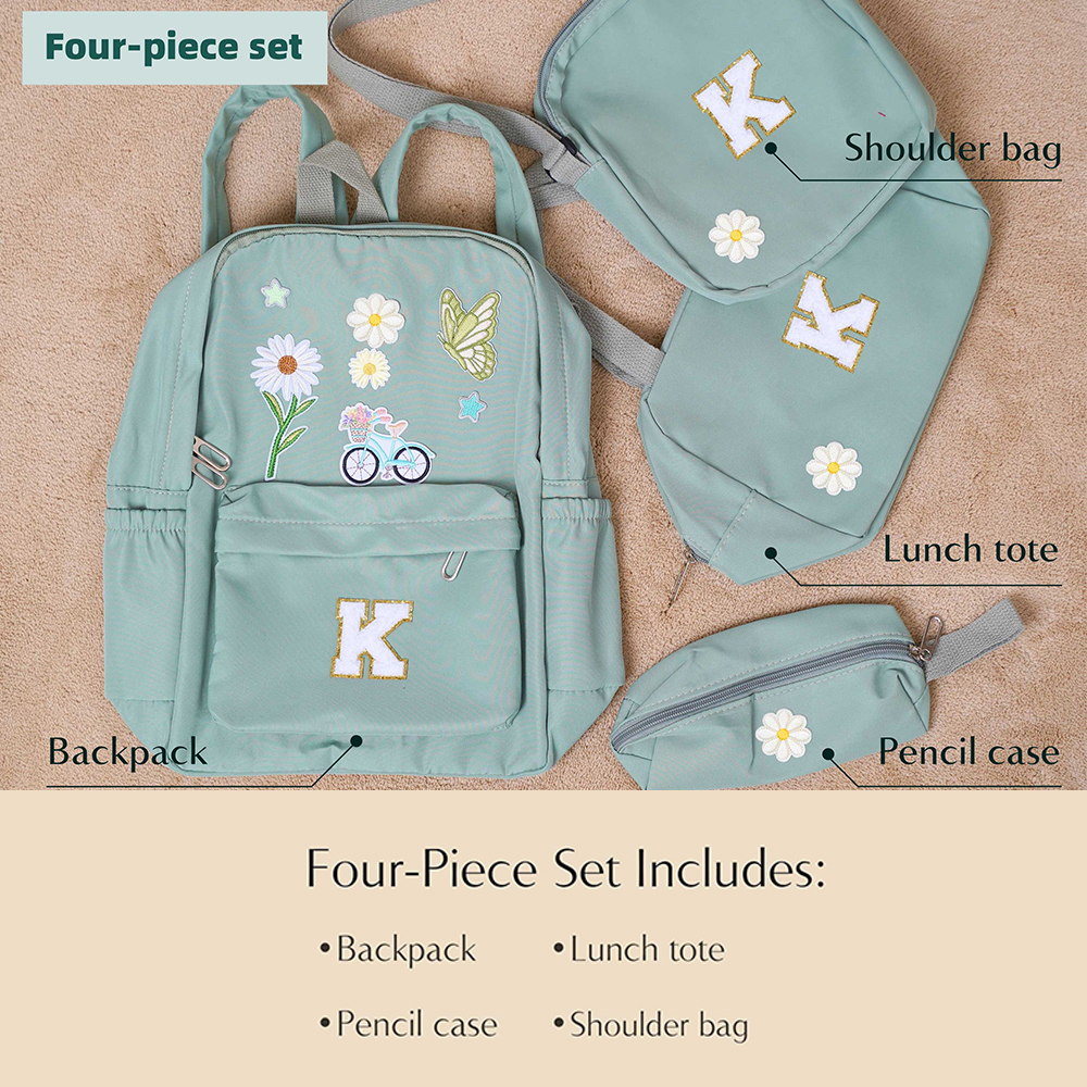 Personalized Chenille Letters Patch Kids School Backpack Set