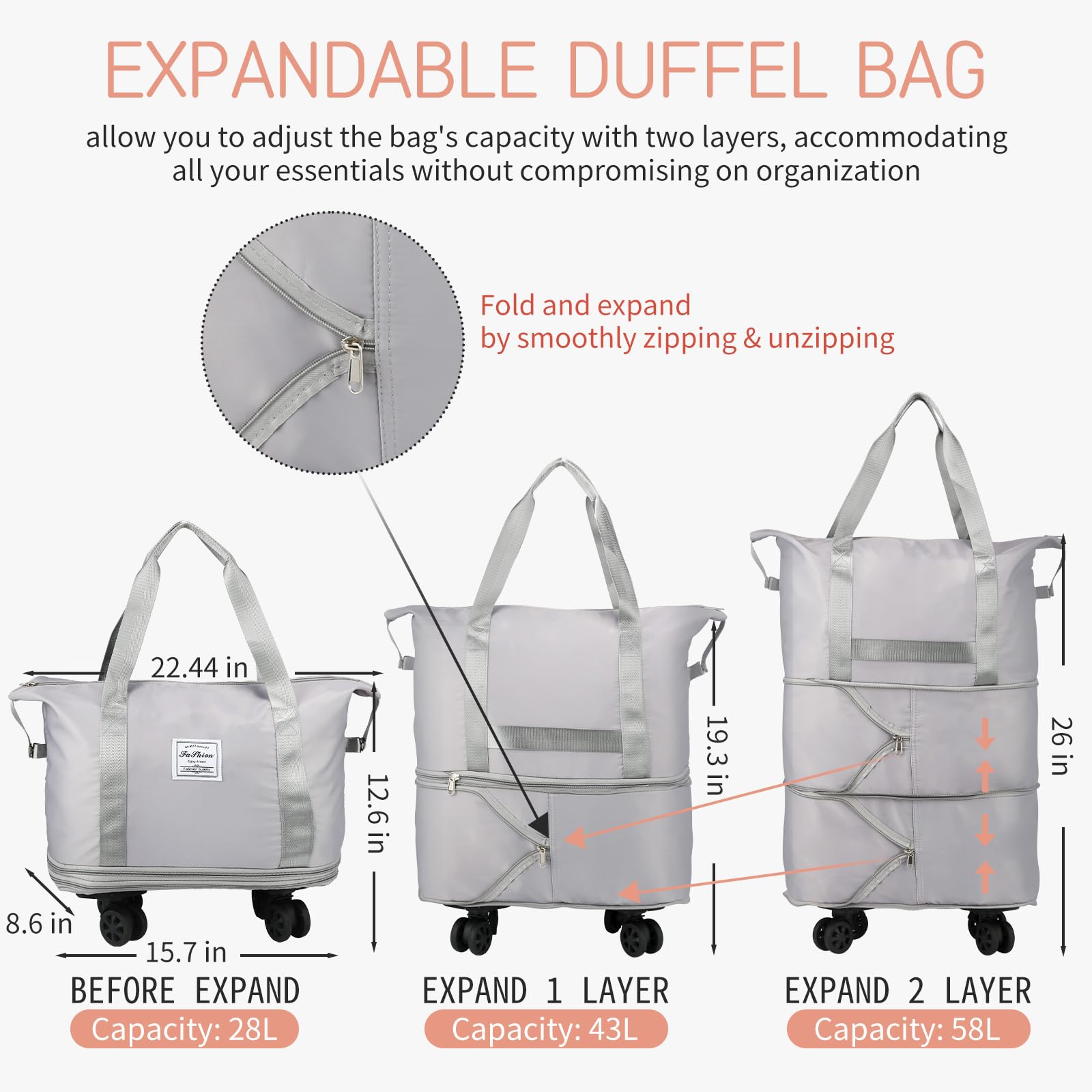  Personalised Expandable Foldable Duffle Bag with Wheels