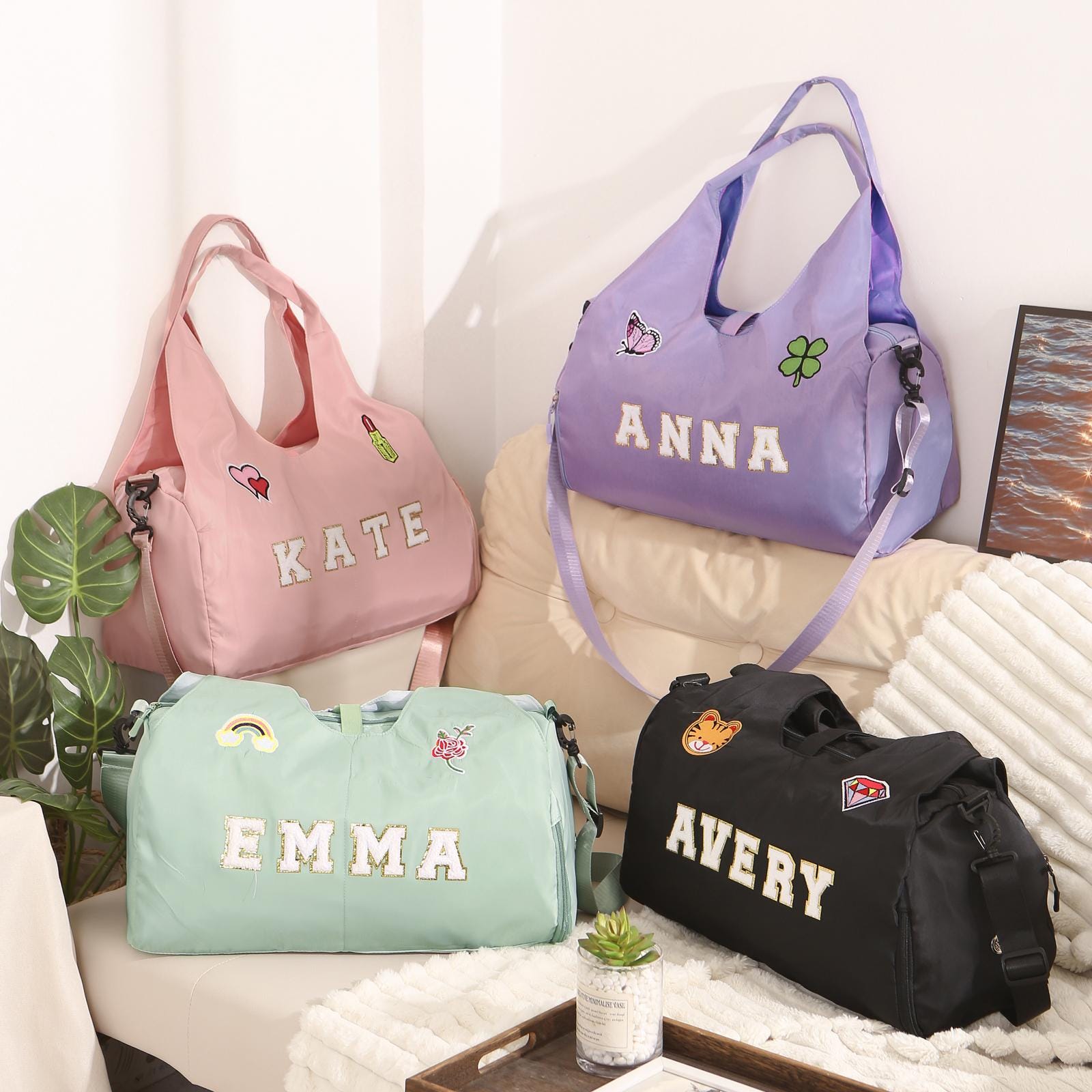 Personalized Chenille Letter Patch WaterProof Sport Travel Bag