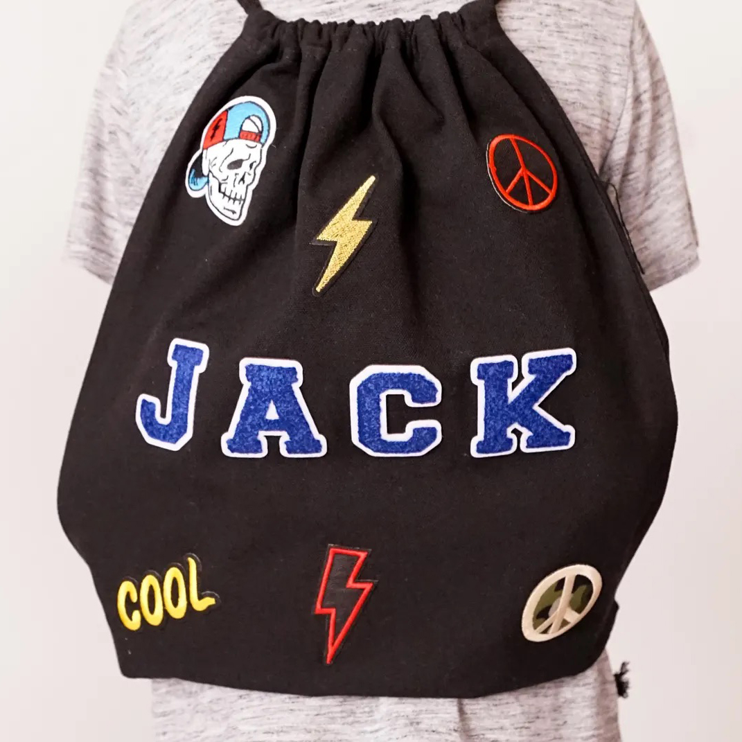 Personalized Chenille Patch Kid Drawstring Bag