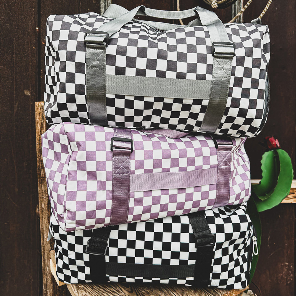 Personalized Chenille Patch Checkered Duffle Bag