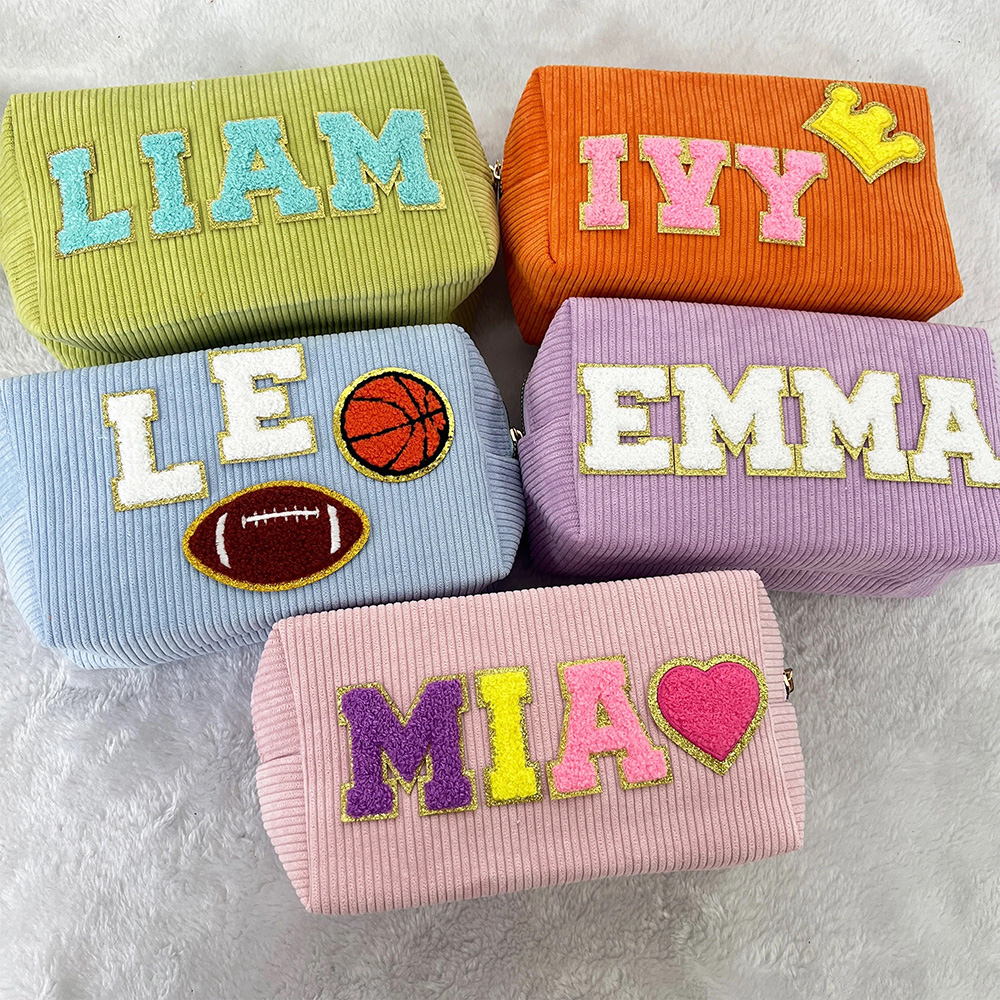 Personalized Chenille Patch Corduroy Travel Toiletry Bag