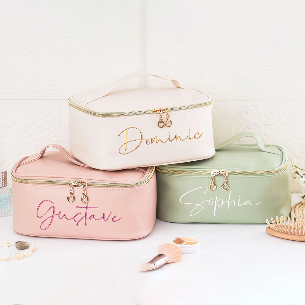 Personalized Embroidered Leather Travel Cosmetic Bag