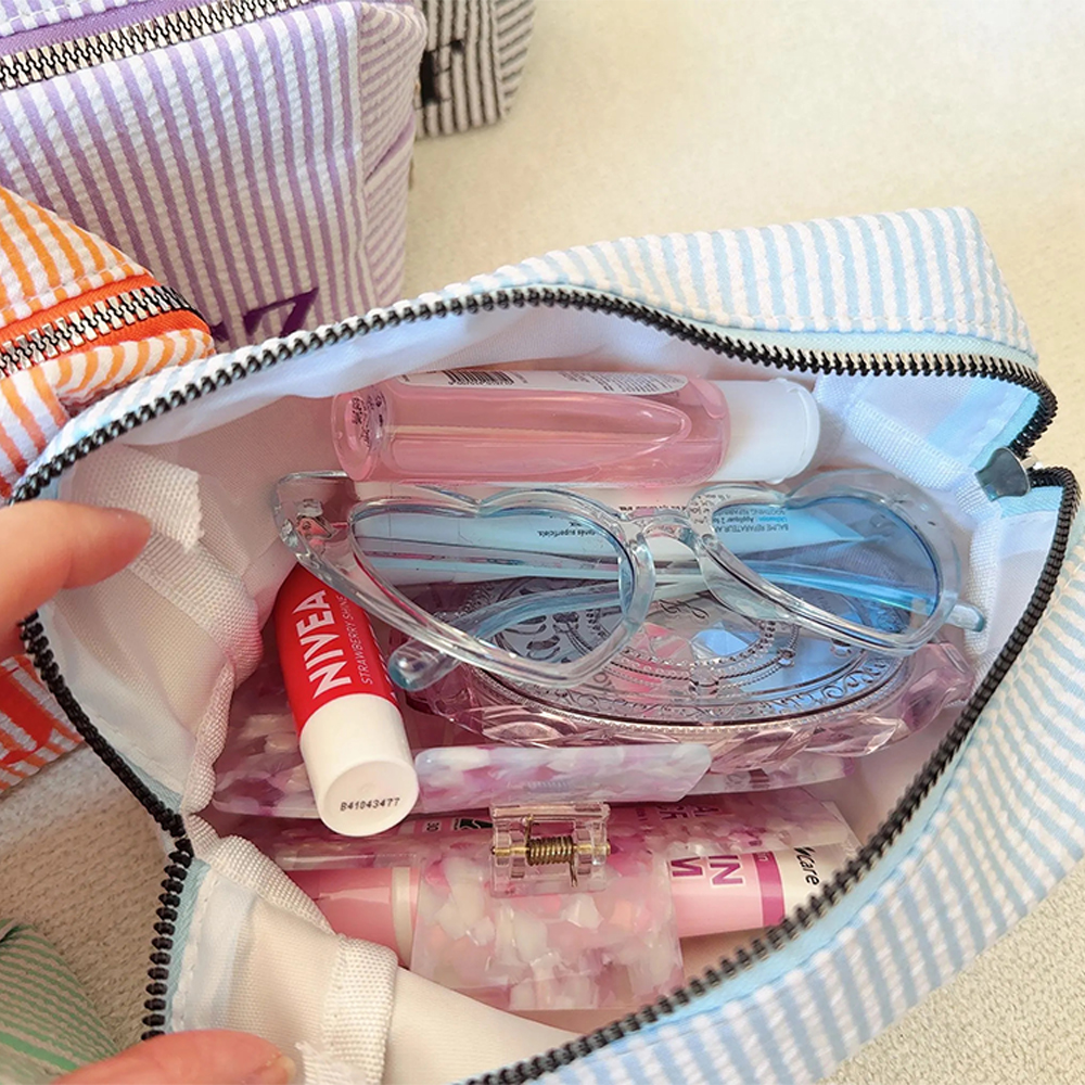 Personalized Monogram Seersucker Striped Makeup Bag