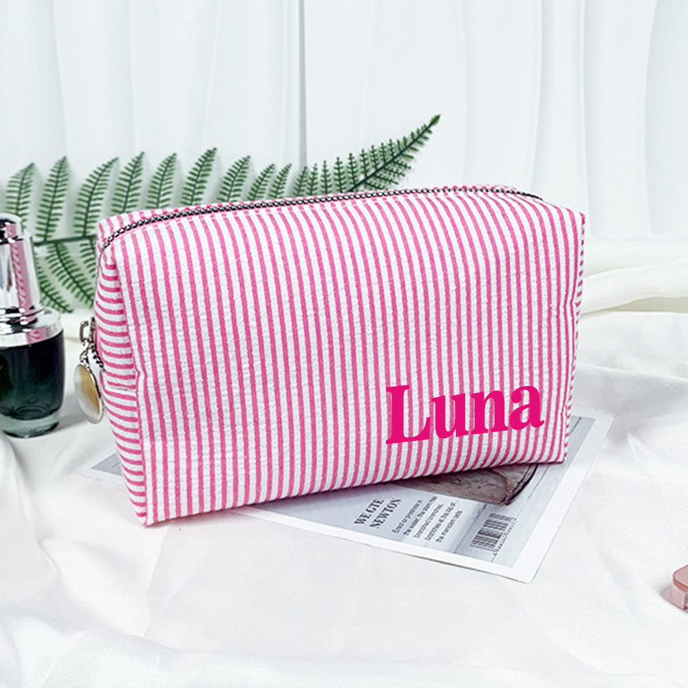 Personalized Monogram Seersucker Striped Makeup Bag