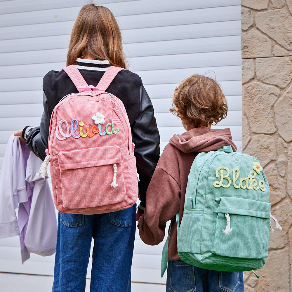 Personalized Hand Embroidered Name Floral School Backpack