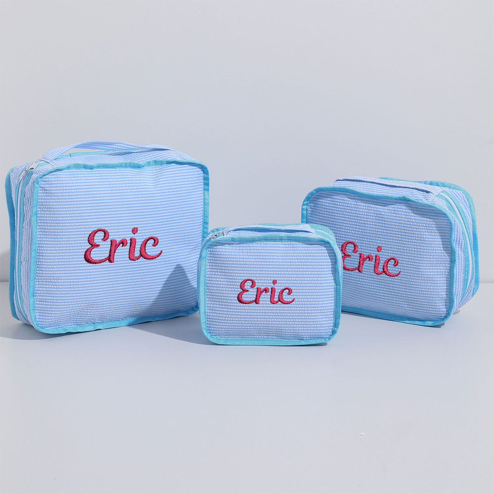 Personalized Embroidery Seersucker Travel Packing Set