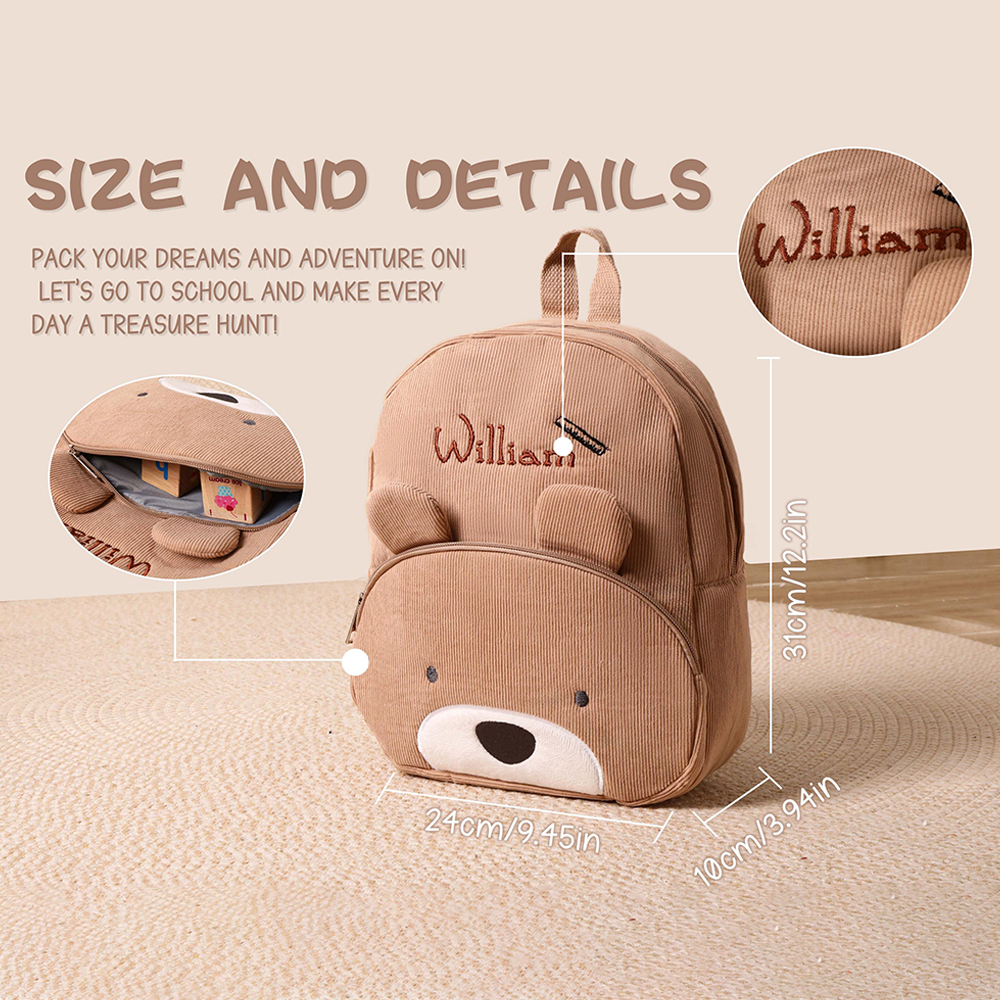 Personalized Embroidery Animals Corduroy Back To School Backpack