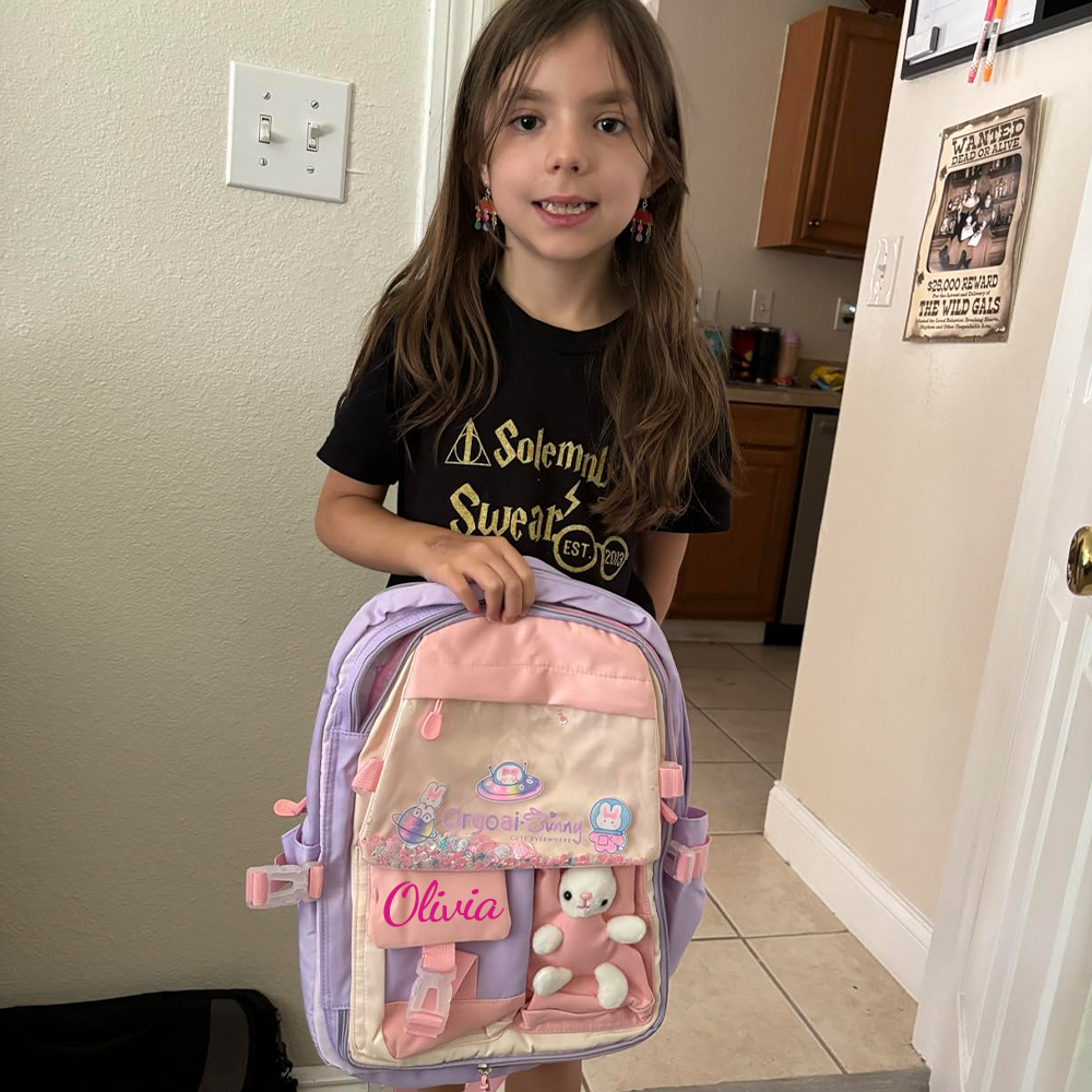 Personalized Upgraded Girls Backpack with Plush Bunny