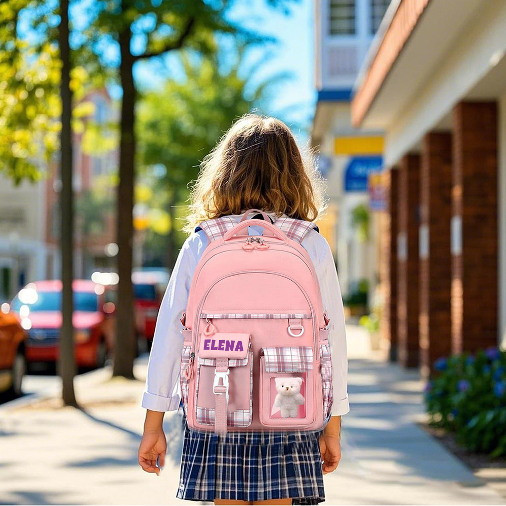 Personalized Plaid Spine Protection Large Capacity School Backpack
