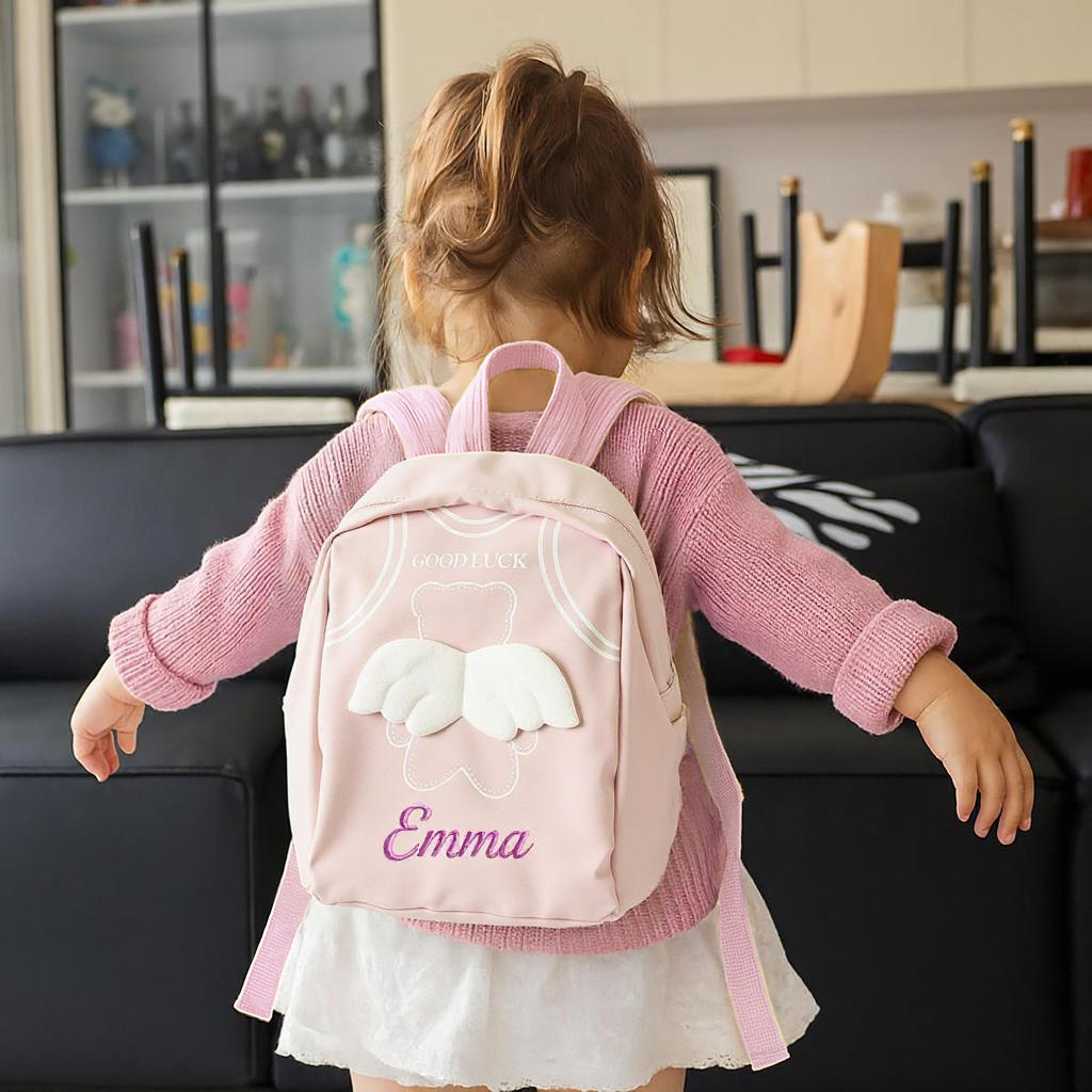Personalized Embroidery Lovely Bear with 3D Angel Wings Toddler Backpack