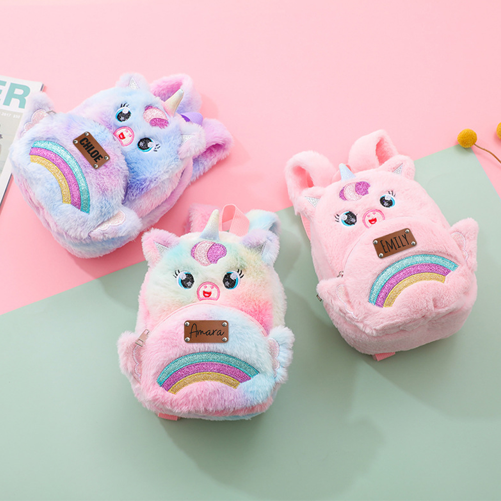 Personalized Embroidery Cute Plush Unicorn Toddler Backpack