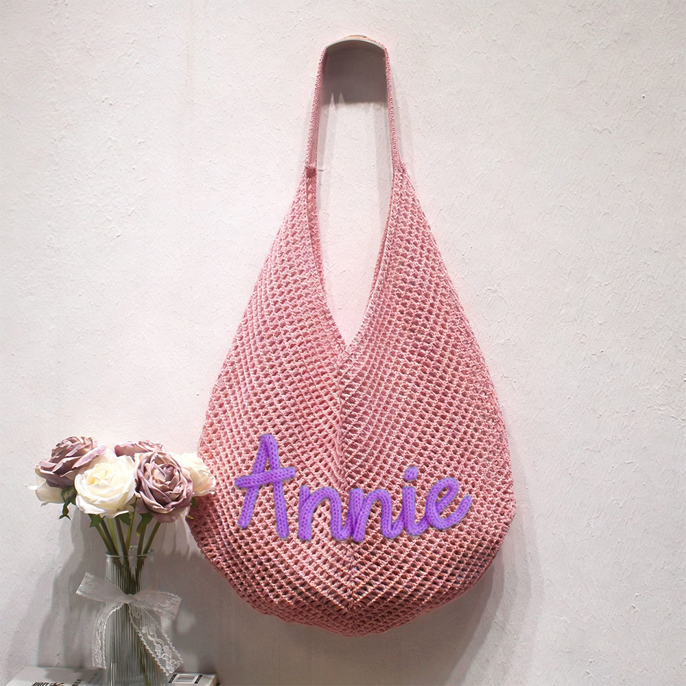 Personalized Hand Embroidery Beach Knitted Tote Bag