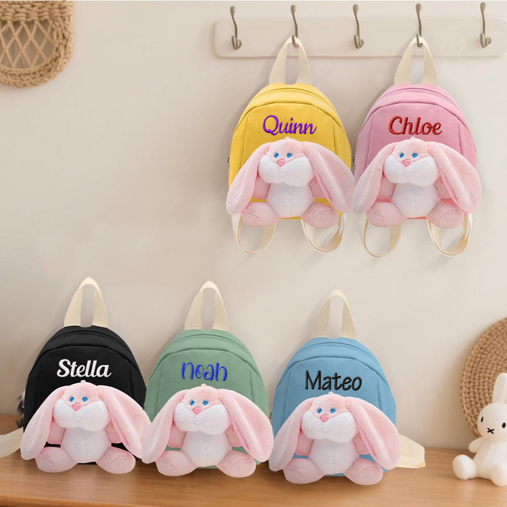 Personalized Kids Soft Cuddly Plush Bunny School Backpack