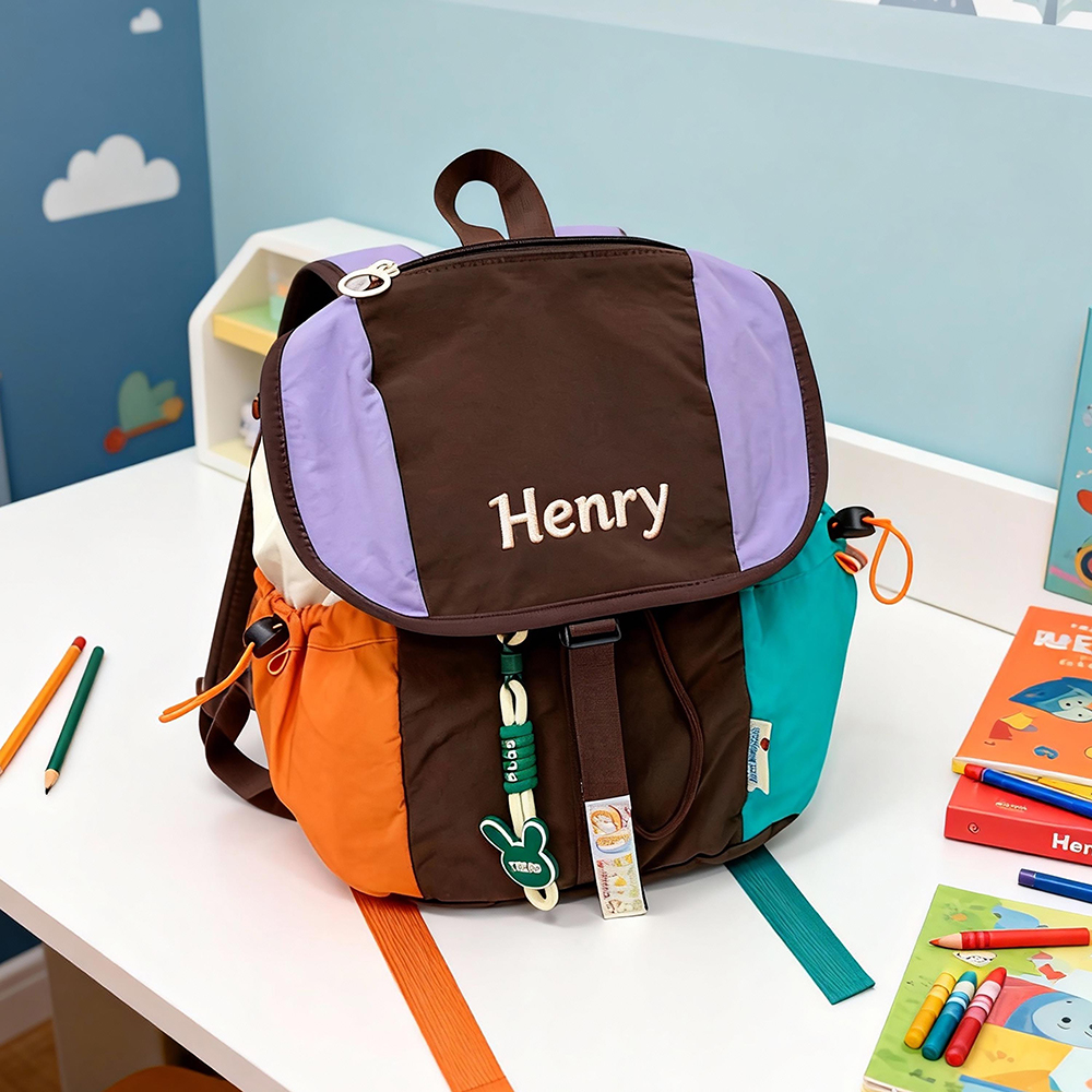 Personalized Embroidery Kids Color Block School Backpack