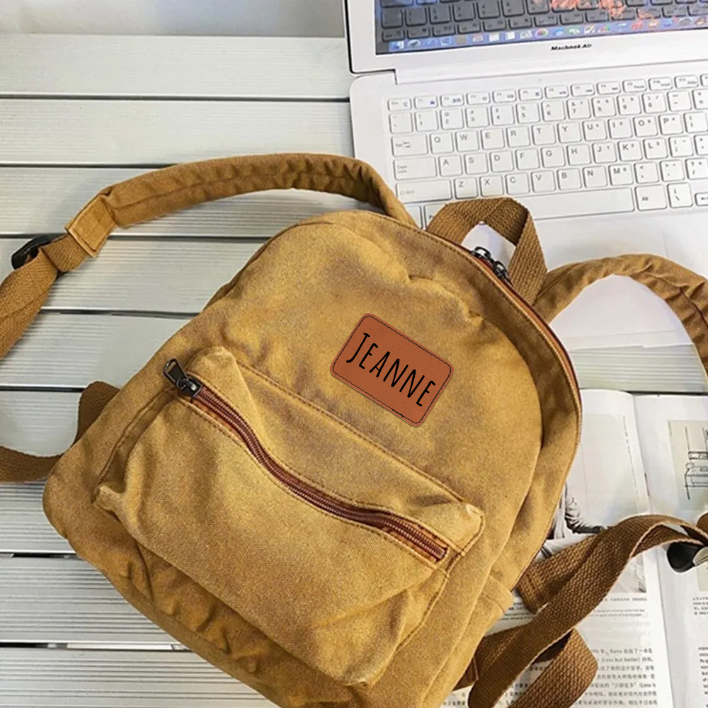 Personalized Leather Patch Kid Canvas Backpack
