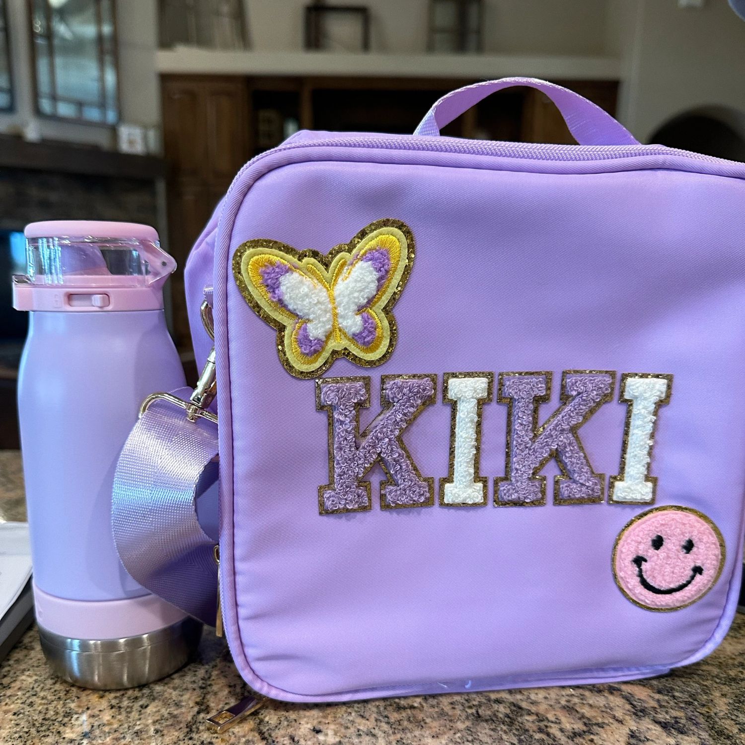 Personalized Chenille Letter Lunch Bag With Strap