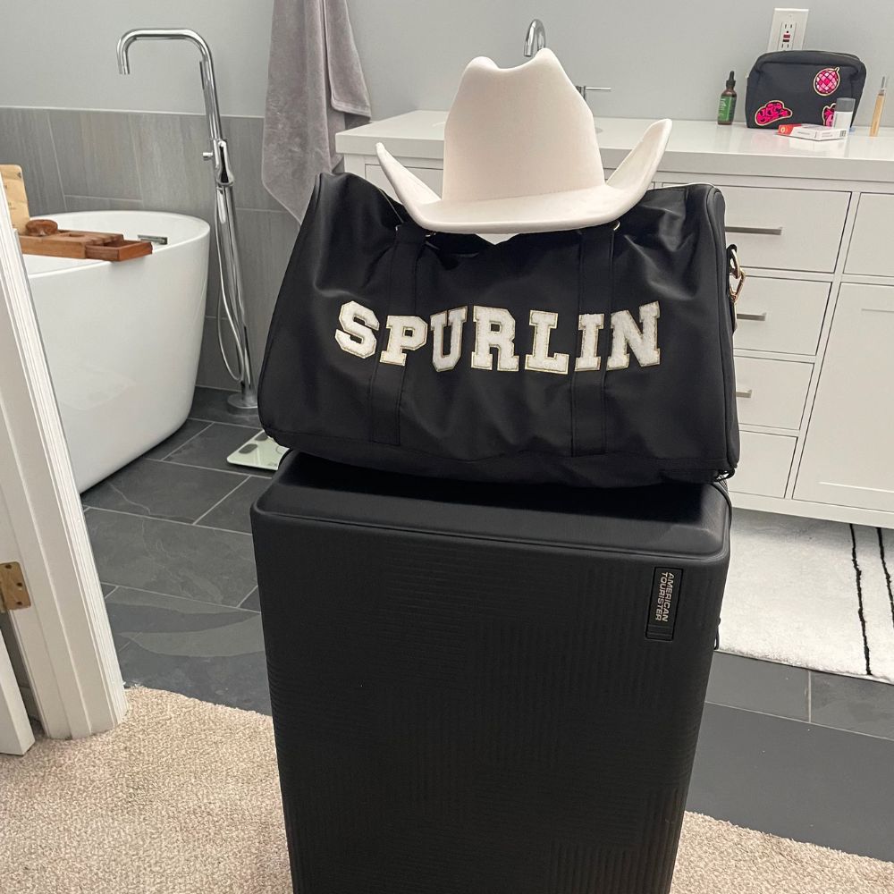 Personalized Chenille Patch Duffle Bag With Shoulder Strap