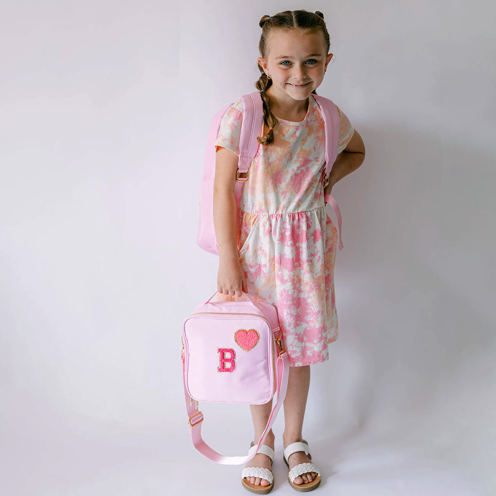 Personalized Lovely Chenille Letters Patch Kids School Backpack Set