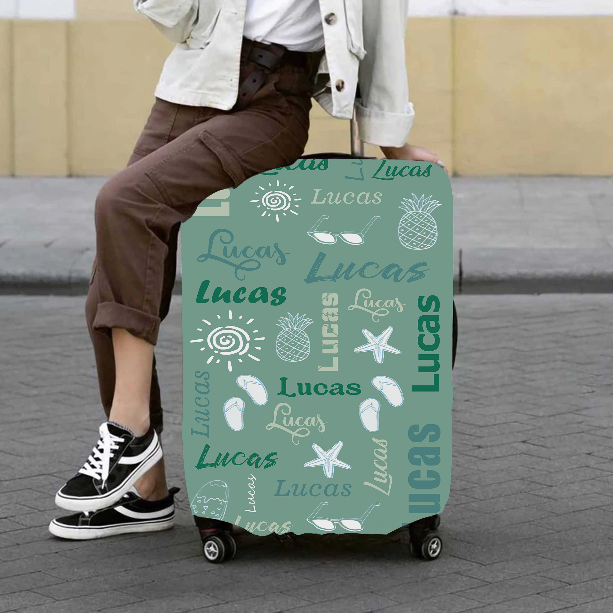 Personalized Ocean Monogram High-elastic Suitcase Protector Luggage Cover