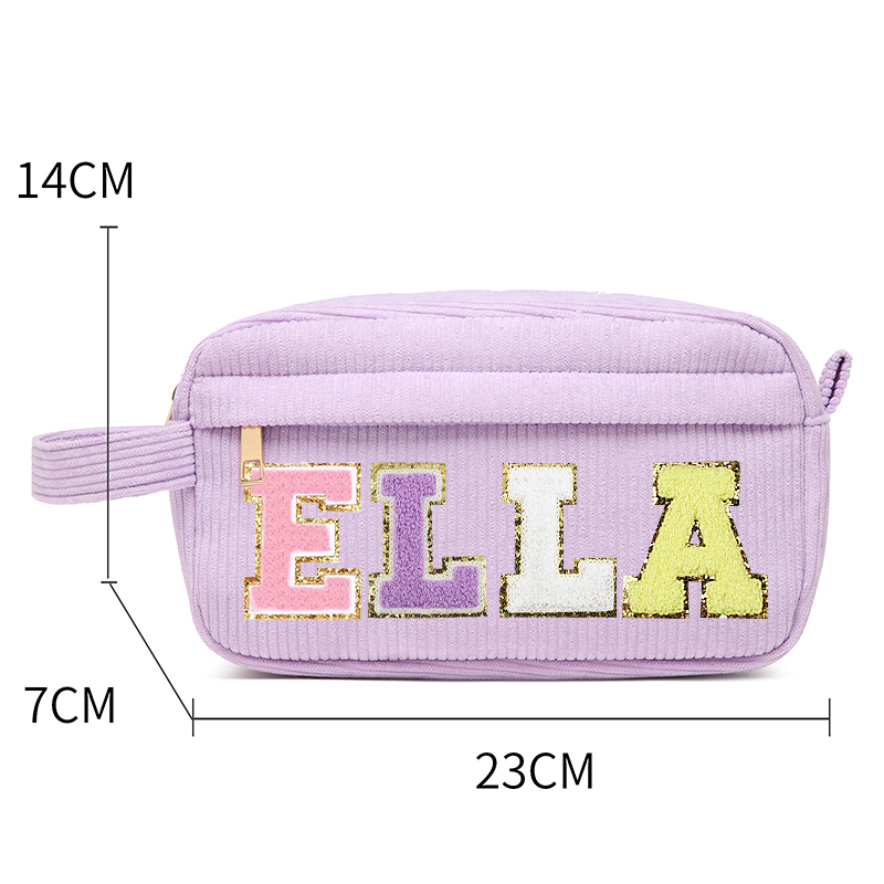 Personalized Corduroy Chenille Letter Patches Pencil Pouch
